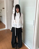 Mirun Belt High-Neck Overfit Long-Sleeve Shirt