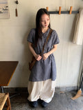 Zimo Check Button Puff Short Sleeve One Piece