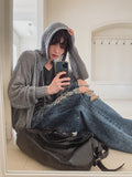 Via See-through Knit Hood Zip-up