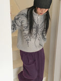 Nopel Vintage Butterfly Angora High Neck Long Sleeve Cardigan Zip Up