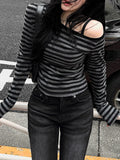 [MADE] One-Shoulder Open Stripe Tee