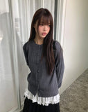 Corun Bean Button Knit Long Sleeve Round Neck Cardigan