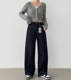 Winter Non-Fade Peach Fuzz Non-Span Long Wide Denim Pants
