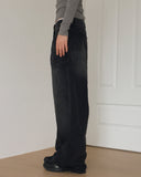 Nian incision washed wide denim pants