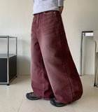 Nanata Cat Washing Stitch Cotton Wide Pants
