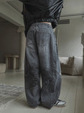 Hidden String Embo Coated Oil Denim Pants