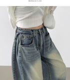 Summer ver cooling pleats side pintuck balloon wide fit pants