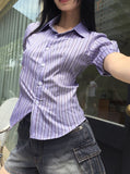 Two-Win Stripe Slim Fit Cropped Short-Sleeved Shirt