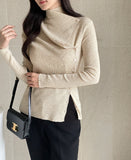 Lapu Unbalanced Wrap Button Polar Knit