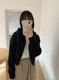 Sitanne Hood Cropped Knit Zip-Up Cardigan