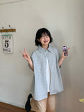 [Unisex] Kecho Seersucker Check Over Short Sleeve Shirt