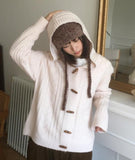 Hinmo Cable Duffle Button Hood Knit Cardigan