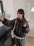Naoko Glossy Leather Bomber Jumper