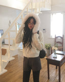 Waring Two Way Angel Fur Hood Knit Zip-up