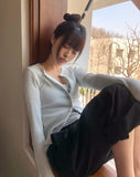 Cure Button Ribbed Round Cardigan