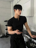 Muscle Fit Henley Neck Short Sleeve Knit