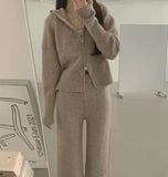 Knit Two-Way Hood Zip-Up Banding Loose Fit Pants Two-Piece Set