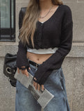 Damage Crop V-neck Cardigan