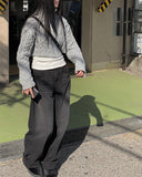 Ile black blue pleated denim pants