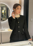 Newriel No Collar Wool Tweed Half Jacket