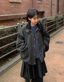 [BAONHAUS] Kitft Flower Corduroy Color Matching Collar Bomber Jacket