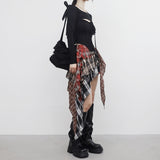 Chena unbalanced check tiered skirt