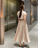 Odd Half-Neck Draped Banding Flare One Piece (Belt Set)