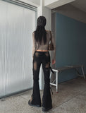 Ash Ribbed Deep Button Layered Long Sleeves