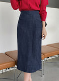 Zelvin unbalanced denim wrap skirt