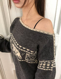 Irum Nordic One-Off Shoulder Loose Fit Long Sleeve Knit
