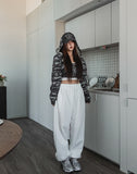 Mock Military Deep V Crop Hood Zip-up