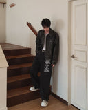 Aubert Lettering Wide Denim Pants