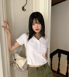 Moodle Pocket Color Matching Collar Short Sleeve T-shirt