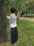 Vike Flower See-Through Long Sleeve Ribbon Cardigan