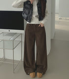 Bonding Brushed Corduroy Hem Snap Wide Balloon Banding Pants