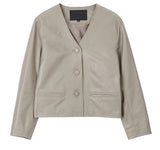 Lambskin V Neck Cropped Jacket Gray