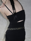 Back slit multi-shirring one-piece