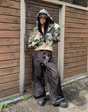 E-Ring Military Camo Pocket Crop Long Sleeve Hooded Zip-Up