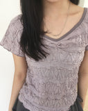Butting Shirring V-neck Short Sleeve T-shirt