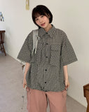 [unisex] Silky String Big Pocket Check Over Shirt