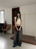 Illum Embroidery Punching Slit Cropped Short Sleeve Blouse