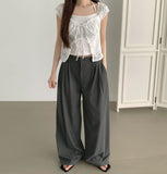 Summer Cooling Cool Pintuck Wide Banding Slacks Pants