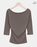 Velko Boat Neck Stripe Side Shirring Three Quarter T-shirt