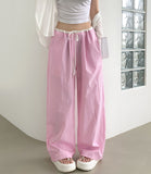 Summer Color Matching Stripe Banding Wide Pants