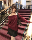 [Strap + Knit SET] Luo Strap Off-Shoulder Wool Knit