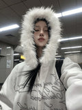 Angel Lettering Fur Trimmed Hood Zip-Up