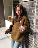 [10% wool] Huggable two-tone mixed mohair knit