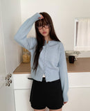 Burm Big Bean Button Round Neck Long Sleeve Knit Cardigan