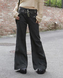 [Belt set] Syoti low rise cut pocket wide bootcut cotton pants