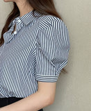 Nine Stripe Puff Short Sleeve Shirt Blouse